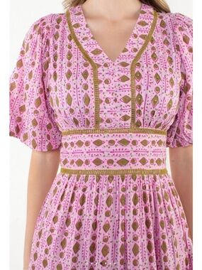THML Poppy Pink Printed Cotton Maxi Dress M Boho Cottagecore Coastal  Resort NWT